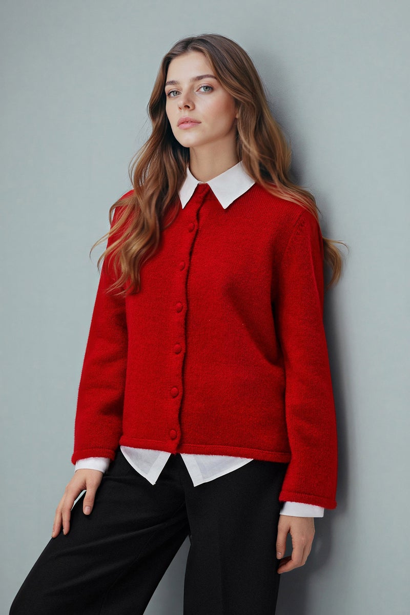DeFacto Red Woman Regular Fit Crew Neck Knitwear Cardigan Casual - Image 1